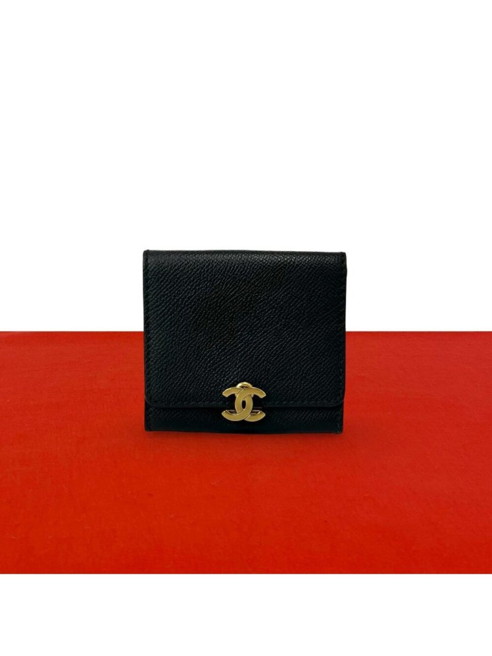 Chanel Vintage CC Logo Leather Coin Purse Mini Wallet Black